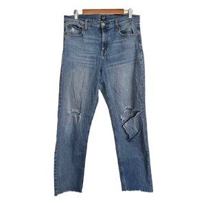 GAP Womens Medium Wash Destroyed Knee Distressed Cheeky Straight Jeans 32 Tall